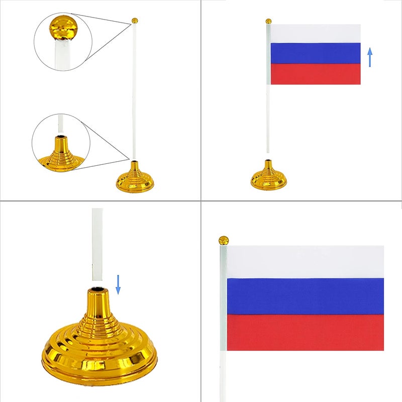 WXTWK 12 Pack Russia Flag Russian Desk Flag Small Mini Russian Table Flags With Stand Base,Home Office Festival Events Celebration Decorations - Image 4